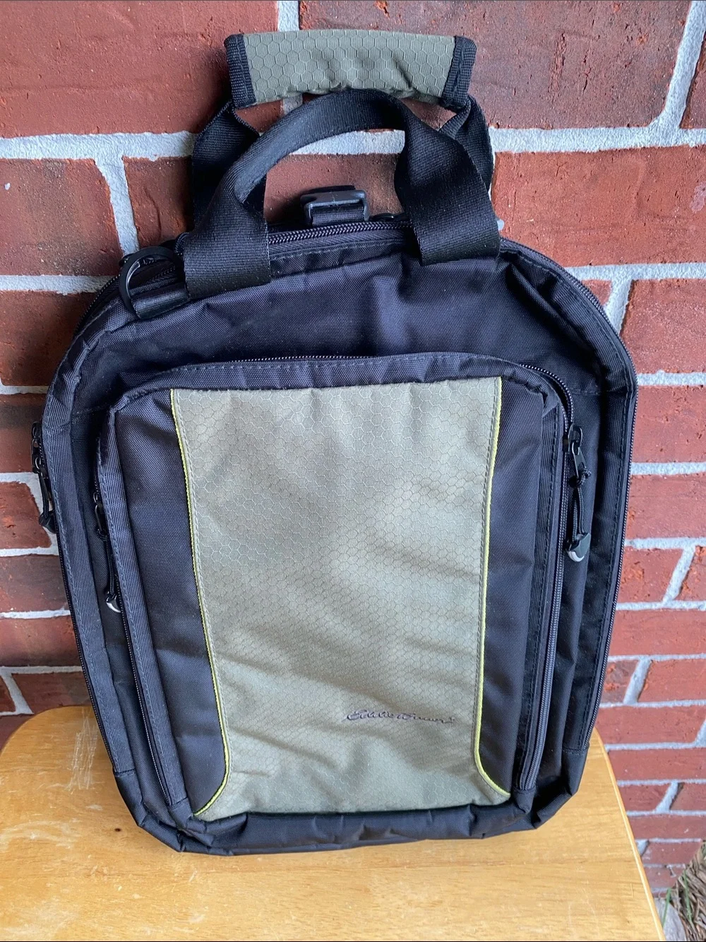 Black and Olive Laptop Backpack with Padded Handles